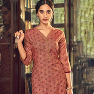 Laxmipati Cotton Rusty Orange Straight Cut Kurti With Pant
