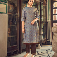 Laxmipati Cotton Steel Gray Straight Cut Kurti With Pant