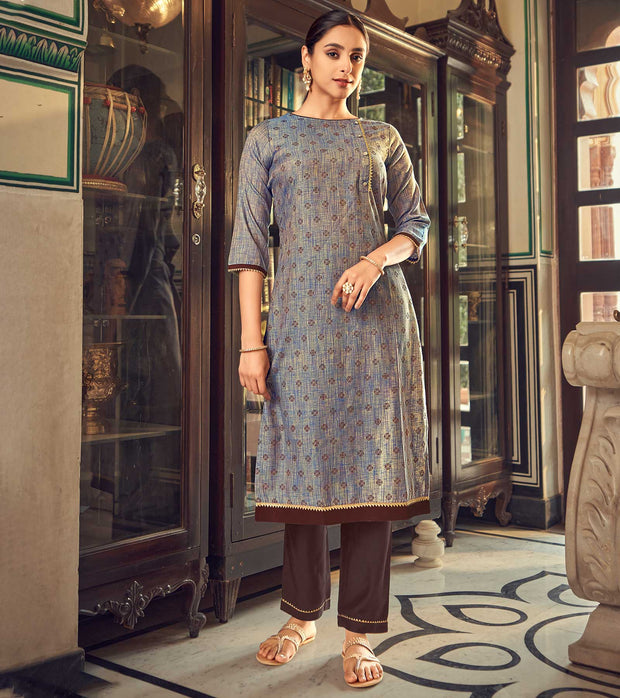 Laxmipati Cotton Steel Gray Straight Cut Kurti With Pant