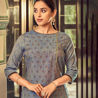 Laxmipati Cotton Steel Gray Straight Cut Kurti With Pant