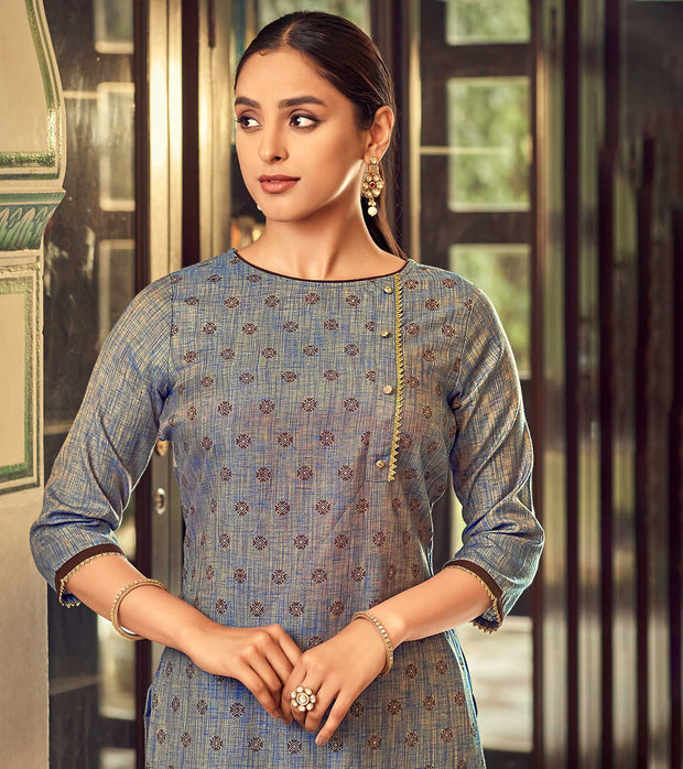 Laxmipati Cotton Steel Gray Straight Cut Kurti With Pant