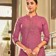 Laxmipati Cotton Pink Straight Cut Kurti With Pant