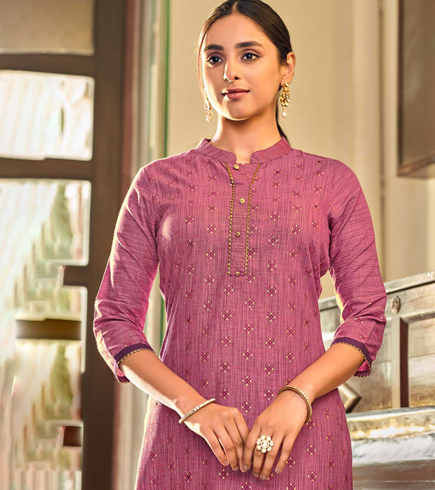 Laxmipati Cotton Pink Straight Cut Kurti With Pant