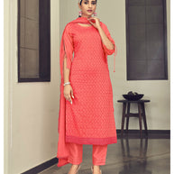 Laxmipati Vriteka  Muslin Sunrise Orange Straight Cut Kurti With Pant & Dupatta