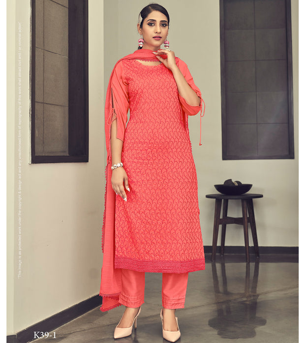 Laxmipati Vriteka  Muslin Sunrise Orange Straight Cut Kurti With Pant & Dupatta