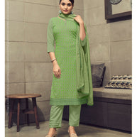 Laxmipati Vriteka  Muslin Witty Green Straight Cut Kurti With Pant & Dupatta