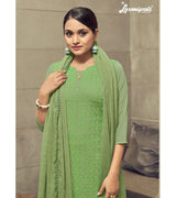 Laxmipati Vriteka  Muslin Witty Green Straight Cut Kurti With Pant & Dupatta