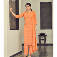 Laxmipati Vriteka   Muslin Salmon Straight Cut Kurti With Pant & Dupatta