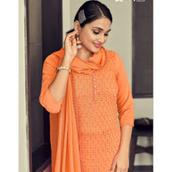 Laxmipati Vriteka   Muslin Salmon Straight Cut Kurti With Pant & Dupatta
