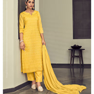 Laxmipati Vriteka  Muslin Yellow Straight Cut Kurti With Pant & Dupatta
