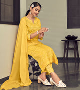 Laxmipati Vriteka  Muslin Yellow Straight Cut Kurti With Pant & Dupatta