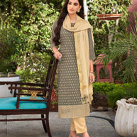 Laxmipati Cotton  Slub Grey Straight Schiffli Work Top With Cotton Dupatta And Pant