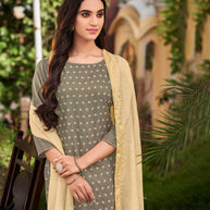 Laxmipati Cotton  Slub Grey Straight Schiffli Work Top With Cotton Dupatta And Pant