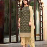 Laxmipati Cotton  Slub Dusty Green Straight Schiffli Work Top With Cotton Dupatta And Pant