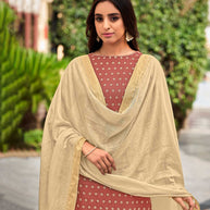 Laxmipati Cotton  Slub Rust Straight Schiffli Work Top With Cotton Dupatta And Pant