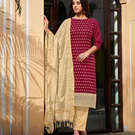Laxmipati Cotton Slub Maroon Straight Schiffli Work Top With Cotton Dupatta And Pant