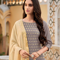 Laxmipati Cotton  Slub Dusty Grey Straight Schiffli Work Top With Cotton Dupatta And Pant