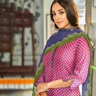 Laxmipati Ekansha K46_1 Jugnoo Viscose Preety Pink Straight Cut Kurti With Pant & Dupatta