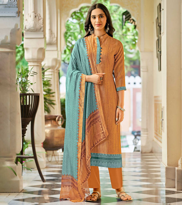 Laxmipati Ekansha K46_2  Jugnoo Viscose Majestic Musturd With Sea Green Straight Cut Kurti With Pant & Dupatta