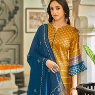 Laxmipati Jugnoo K46-6 Viscose Periwinkle Blue Straight Cut Kurti With Pant & Dupatta