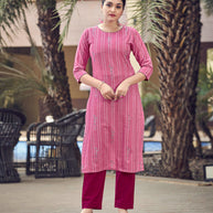 Laxmipati Lily Cotton Magenta Pink Straight Kurti With Embroidery Butti