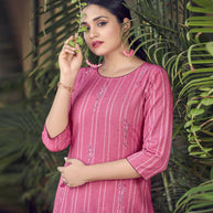 Laxmipati Lily Cotton Magenta Pink Straight Kurti With Embroidery Butti