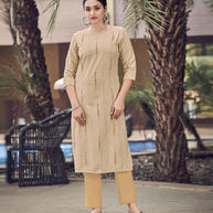 Laxmipati Lily Cotton Mud Brown Straight Kurti With Embroidery Butti