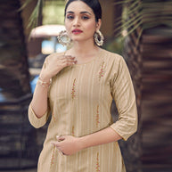 Laxmipati Lily Cotton Mud Brown Straight Kurti With Embroidery Butti