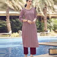 Laxmipati Lily Cotton Rosewood Maroon Straight Kurti With Embroidery Butti