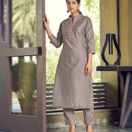Laxmipati Cotton Pastel Brown Straight Cut Kurti With Pant