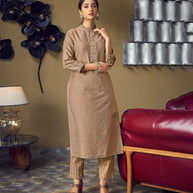 Laxmipati Cotton Sand Color  Straight Cut Kurti With Pant