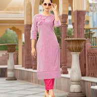 Laxmipati Collage Cotton Blush Pink Straight Cut Kurti
