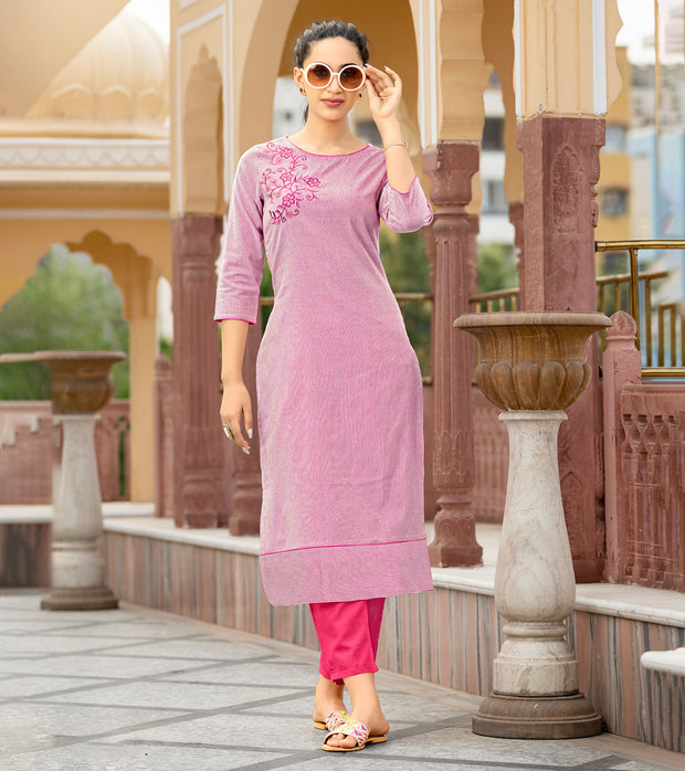 Laxmipati Collage Cotton Blush Pink Straight Cut Kurti