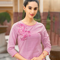 Laxmipati Collage Cotton Blush Pink Straight Cut Kurti