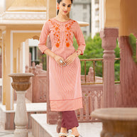 Laxmipati Collage Cotton Sunset Orange Straight Cut Kurti