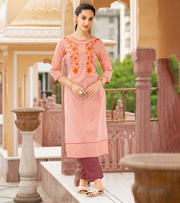 Laxmipati Collage Cotton Sunset Orange Straight Cut Kurti