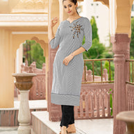 Laxmipati Collage Cotton Night Black Straight Cut Kurti