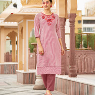 Laxmipati Collage Cotton Rust Maroon Straight Cut Kurti