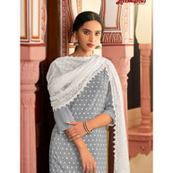 Laxmipati  Ishaal Cotton Base Light Grey Straight Cut Kurti With Pant & Dupatta