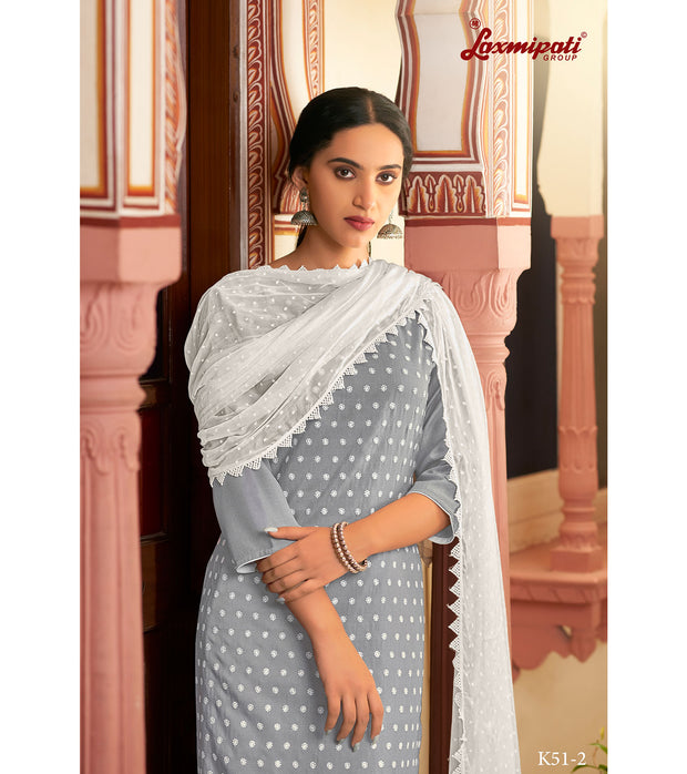 Laxmipati  Ishaal Cotton Base Light Grey Straight Cut Kurti With Pant & Dupatta