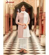 Laxmipati  Ishaal Cotton Base Dusty Pink Straight Cut Kurti With Pant & Dupatta