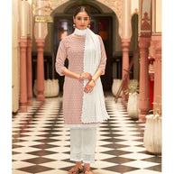 Laxmipati  Ishaal Cotton Base Dusty Pink Straight Cut Kurti With Pant & Dupatta