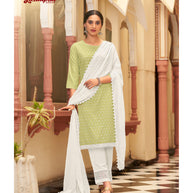 Laxmipati  Ishaal Cotton Base Light Green Straight Cut Kurti With Pant & Dupatta