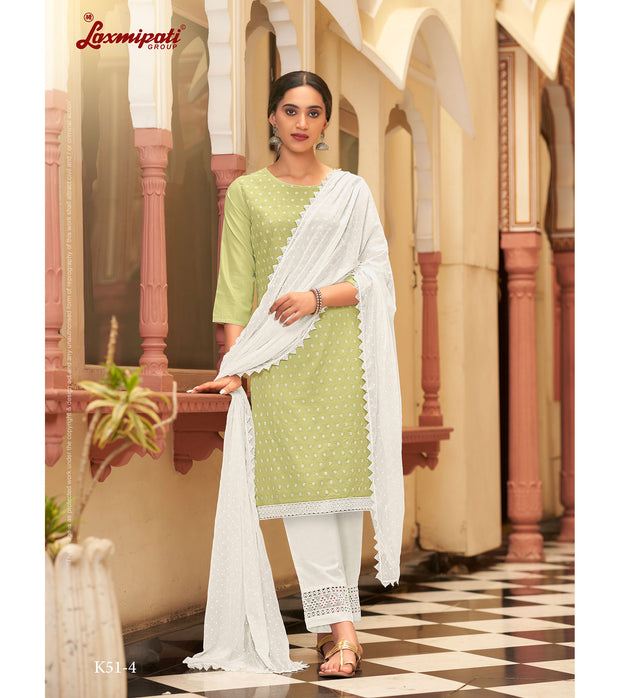 Laxmipati  Ishaal Cotton Base Light Green Straight Cut Kurti With Pant & Dupatta
