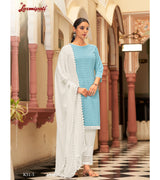 Laxmipati  Ishaal Cotton Base Sky Blue Straight Cut Kurti With Pant & Dupatta