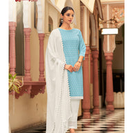 Laxmipati  Ishaal Cotton Base Sky Blue Straight Cut Kurti With Pant & Dupatta
