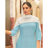 Laxmipati  Ishaal Cotton Base Sky Blue Straight Cut Kurti With Pant & Dupatta