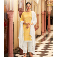 Laxmipati  Ishaal Cotton Base  Yellow Straight Cut Kurti With Pant & Dupatta