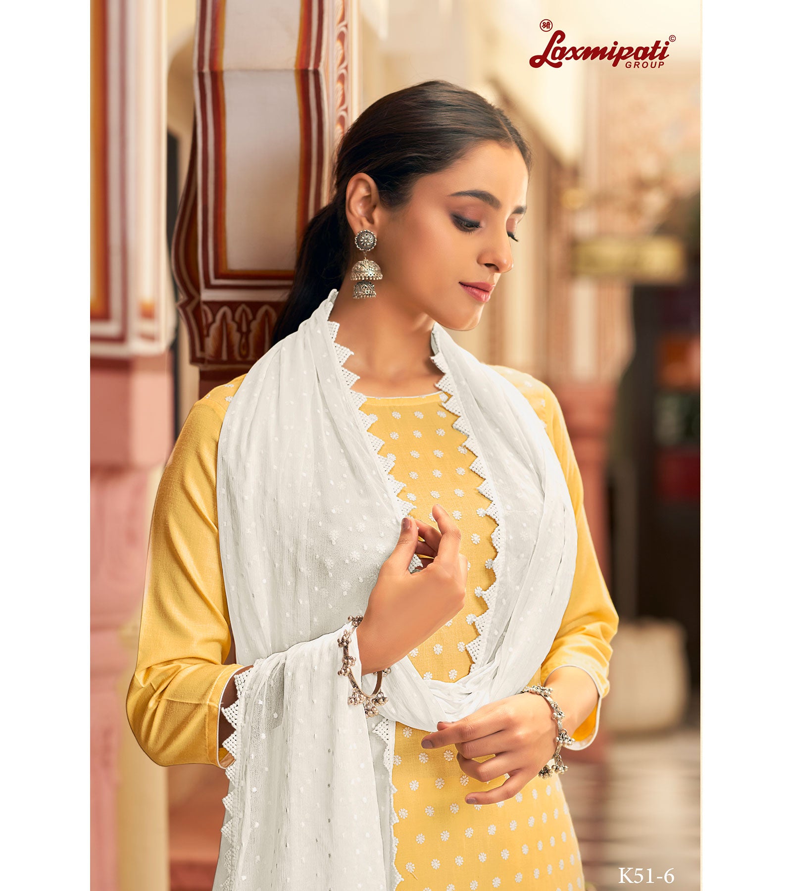 Laxmipati  Ishaal Cotton Base  Yellow Straight Cut Kurti With Pant & Dupatta