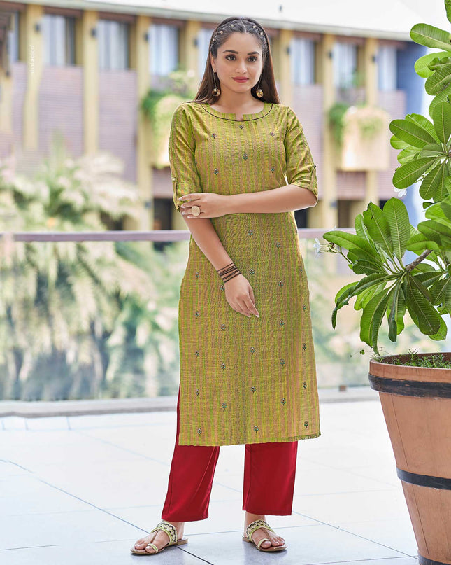 Laxmipati Muslin Moss Green  Straight Cut Kurti With Embroidery Butti